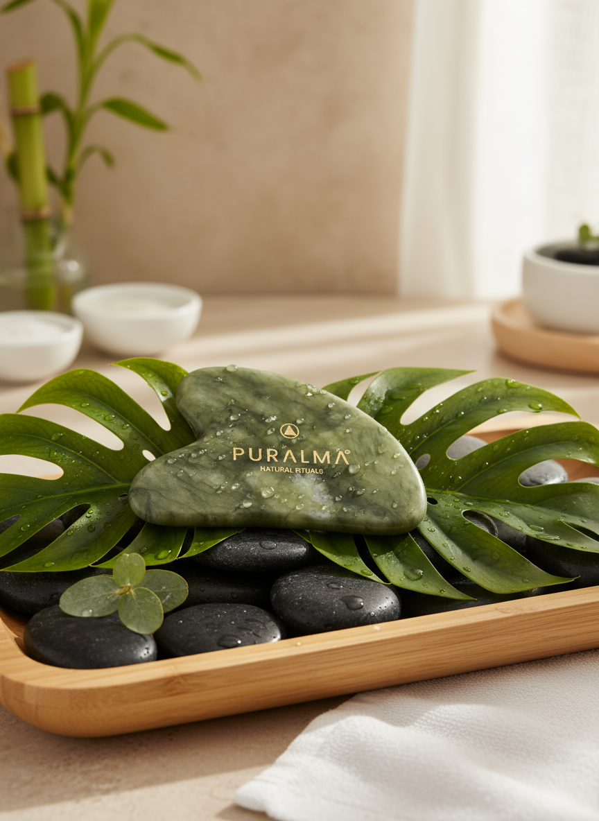 Gua sha Puralma em ambiente sereno