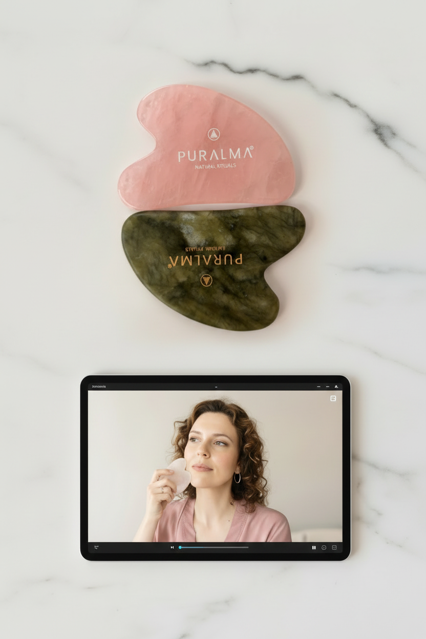 Gua Sha + Tablet empilhados